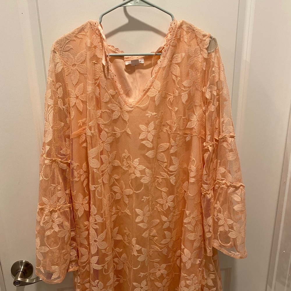 Peach lace dress with flare sleeves